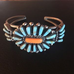 Navajo Petit Point Turquoise Coral Cuff